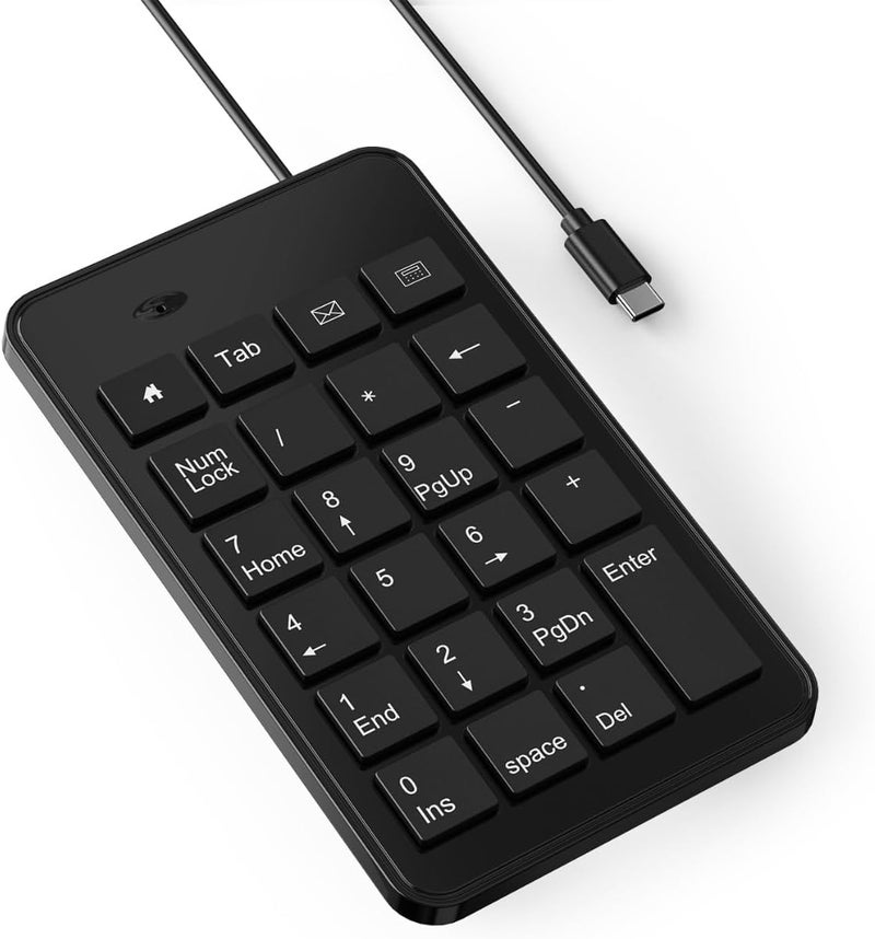 CBUS لوحة مفاتيح رقمية سلكية USB-C للكمبيوتر المحمول، لوحة مفاتيح مكونة من 23 مفتاح مع مفاتيح Tab و Home و Email و Calculator، كابل بطول 5 أقدام، تصميم صغير وخفيف الوزن - Image 1